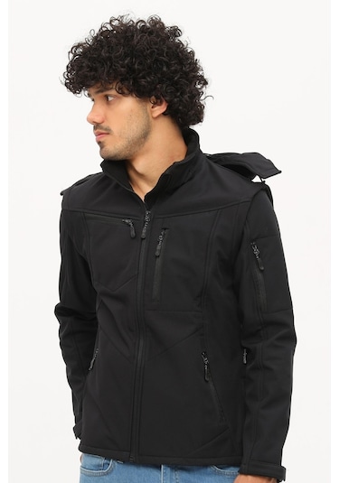 Uniprom Taktikal Softshell Mont Kollar Ve Kapşon Çıkabilir Erkek Siyah