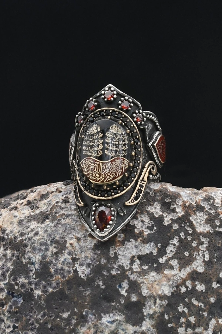 La Galibe Illallah Ve Nas Ve Felak Ve Ihlas Sureleri Yazlı Mineli Ayarlanabilir Zihgir 925 Ayar Gümüş Erkek Yüzük 902341 Gümüş