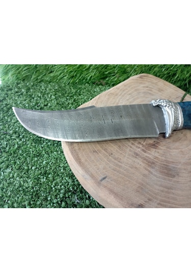 Tctknives Damascus Serisi El Yapımı Av Kamp Bıçağı Şahin Gümüş - Mavi