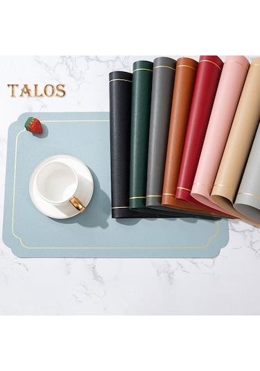 Mavi Dikdörtgen Suni Deri Servis Altlığı Modern Su Geçirmez Isıya Dayanıklı Kaymaz Isı Yalıtımı Bulaşık Makinesinde Yıkanabilir Mavi