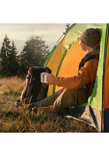 Fortunelane 300ml + 200ml Titanyum Bardak Çatal Kaşık Setli Katlanır Titan, Gümüş Renk Gümüş