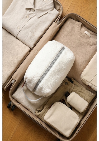 Fluffy Fermuarlı Organizer Çanta Xl Gri