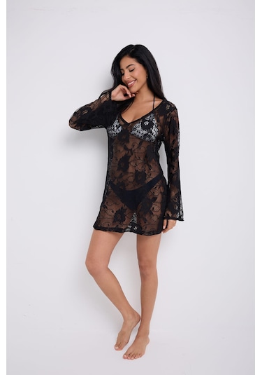 Kolları Volanlı Elbise Siyah