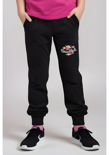 Beautiful Baskılı Kız Çocuk Tişört Ve Eşofman Alt-üst Takım Fuşya