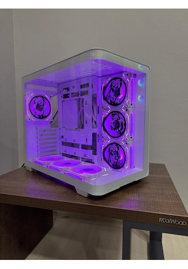 Anime Karakterli 7 Argb Fanlı Beyaz Kavisli Cam Akvaryum Kasa