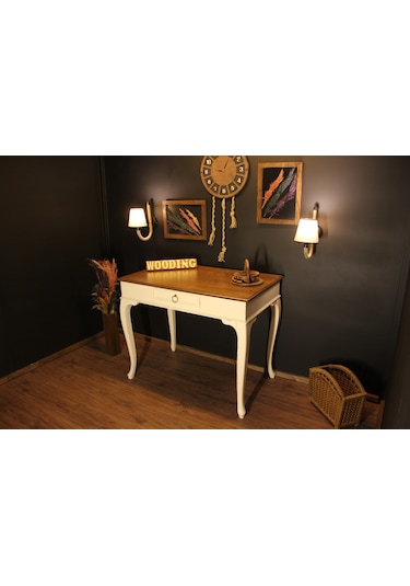 Wooding 110 Cm Masif Ceviz Krem Çalışma Masası