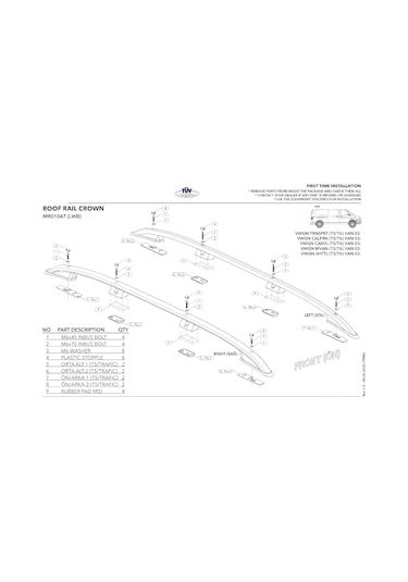 Transporter T5 T6 Caravelle Uzun Şase Tavan Çıtası Portbagaj Siya