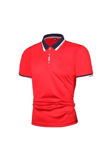 Koyu Gri Yaz Erkek Dikişli Kontrast Renkli Tişört Erkek Spor Moda Kısa Kollu Rahat Kırmızı Ve Siyah Polo Gömlek Koyu Gri