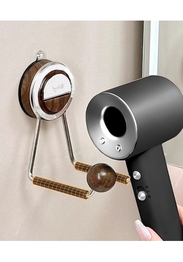 Wondernest Zımbasız Vantuzlu Tutucu, Saç Kurutma Makinesi Lichen Banyo Askısı Siyah