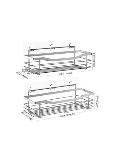Besthome1 Stanyum Çelik Duş Rafı, 5 Kanca, Su Geçirmez Paslanmaz, Banyo/mutfak Düzenleyici 2 Adet Gümüş Gümüş