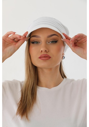 Safari Bağlamalı Beyaz Siperli Bandana Vizör Beyaz