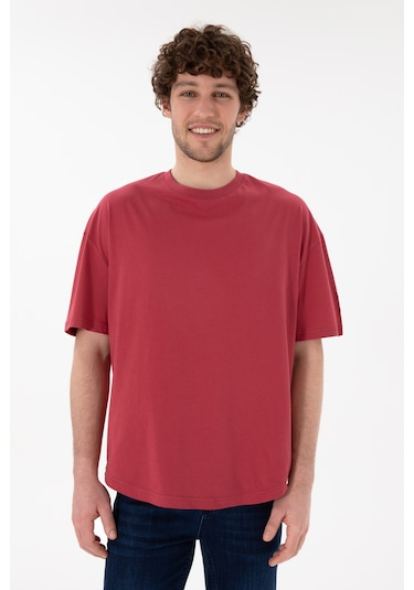 U.S. Polo Assn. Erkek Long Fit Bisiklet Yaka Vişne Basic Tişört 50305988-VR223