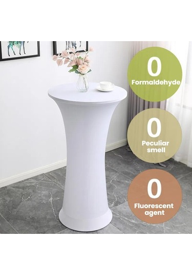 Sones Elastik Spandex Masa Örtüsü Otel Düğün Dekoru Düz Renk Kokteyl Yuvarlak Tabanlı Bar Örtüsü, Boyut: 80 Cm Yuvarlak Beyaz Beyaz