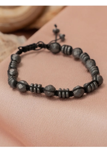Bbaccessorıes Doğaltaş Erkek Bilekliği Siyah - Gri