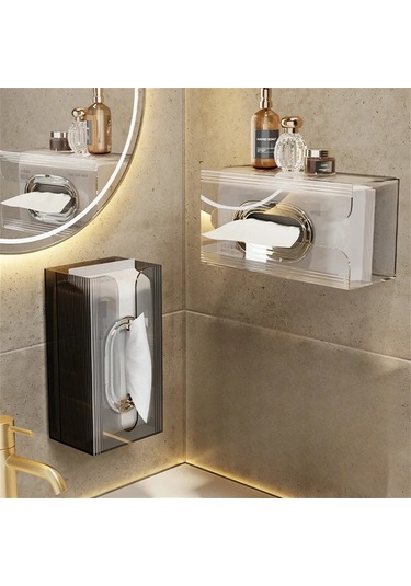 Tongdashop Modern Doku Kutusu Transparan Renk 1 Adet Duvar Tipi Çok Amaçlı Banyo Depolama Kutusu Şeffaf Renk