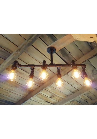 Demir Boru Sarı Ampulden, Endüstriyel Malzeme Rustik Avize Siyah