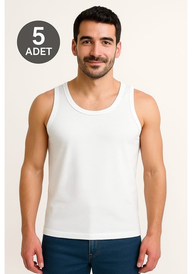 Beyaz Askılı Erkek Atler Ekonomik Paket 5 Adet %100 Pamuk Beyaz
