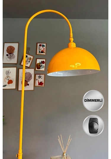 Dimmerli Işığı Ayarlanabilen Işığı Artırılıp Azaltılabilen Sarı Hareketli Başlık Metal Lambader Sarı