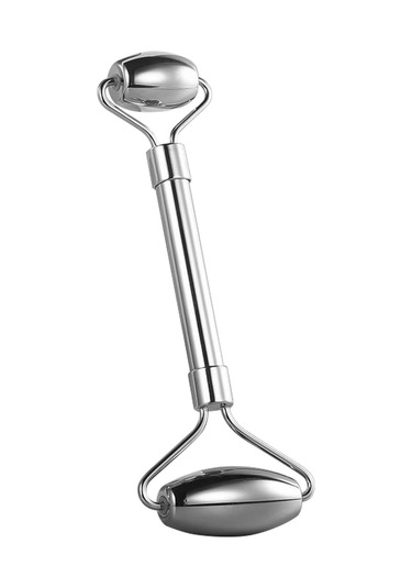 Kosona Cilt Bakımı İçin Paslanmaz Çelik İki Uçlu Masaj Rulosu - Kuru Ciltleri Giderme Ve Yuvarlanmaları Azaltma - Karton Kutuda Gümüş