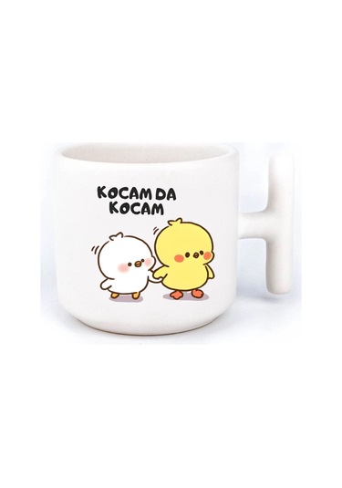 Kocamda Kocam Baskılı El Yapımı Beyaz T Kulp Kupa Bardak Beyaz