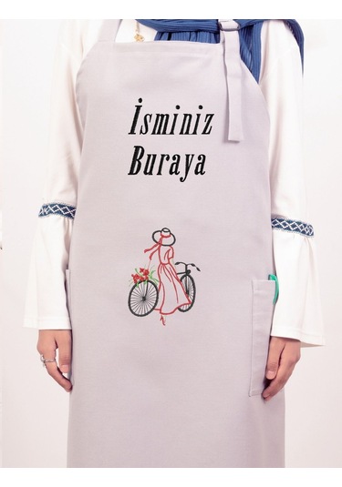 Mutfak Önlüğü Kişiye Ve İsme Özel Nakışlı Mutfak Önlüğü Bisiklet Farklı Renkler Gri