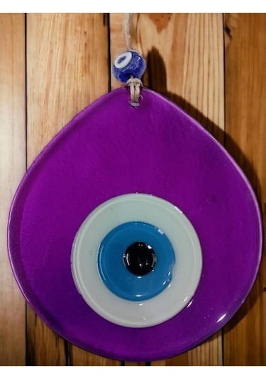 Orta Boy Şeffaf Mor Damla Desen Nazar Boncuklu Duvar Dekoru Cam Duvar Süsü 02-10mm 5yards