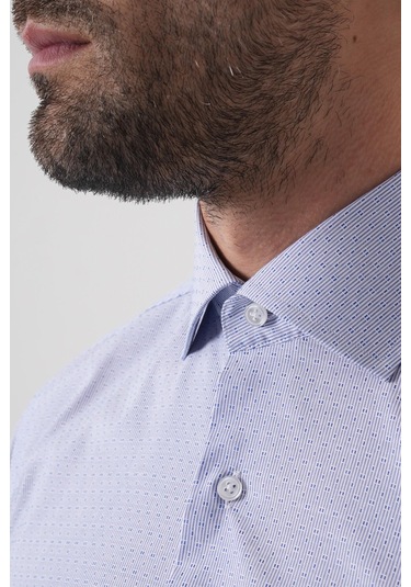 Bisse Erkek Regular Fit Uzun Kollu İtalyan Yaka Mavi Gömlek Gmkls252006 E35 Mavi