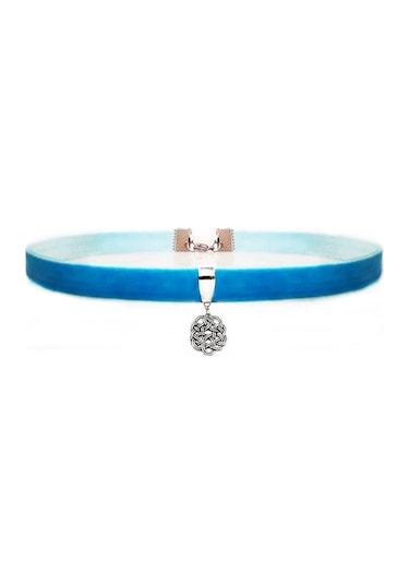 Mavi Renk Kadife Aşk Düğümü Choker Kolye Renkli