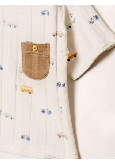 Jakarlı Örme Tişört Şort Takım Kahverengi