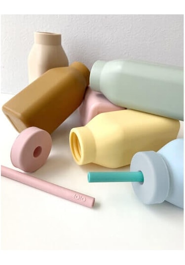 Oioi Silikon Şişe ve Pipet 6+ Ay 200 ML Pinky Pink - Powder Grey Pembe