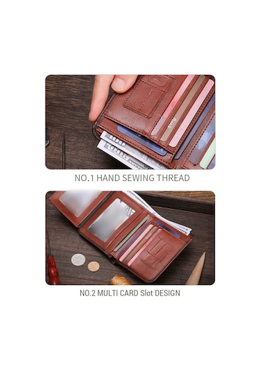 Hangfox Erkek Deri Cüzdan Rfıd Korumalı, İlk Derece Deri, Retro Dikey Tip, Ehliyet Ve Para Taşıma, Sarı Kahverengi Sarı - Kahverengi