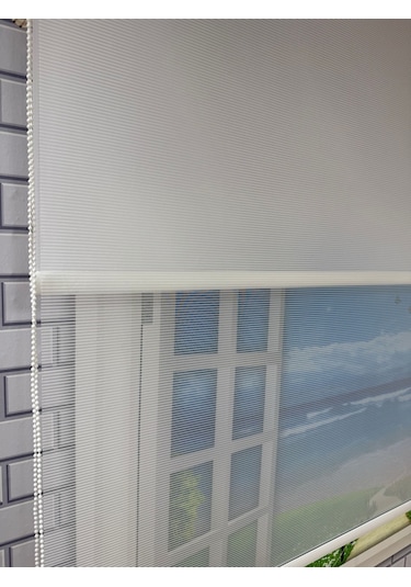 Çift Mekanizmalı Tül Ve Stor Perde - Model 9 Beyaz