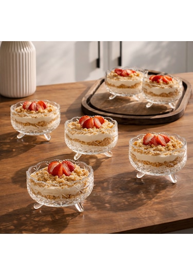 Porsima Rygx074 Dream Bowl 6lı Ayaklı Cam Kase Puding Tatlı Ve Dondurma Kasesi Lokumluk Şekerlik Kase Seti Çerez Kasesi 11x11cm Şeffaf