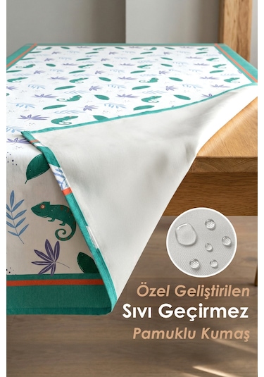 Dekoratif Baskılı Mutfak Salon Masa Örtüsü 150x150 cm Sıvı Geçirmez Ev Sunum Sofra Örtüsü Hameleons
