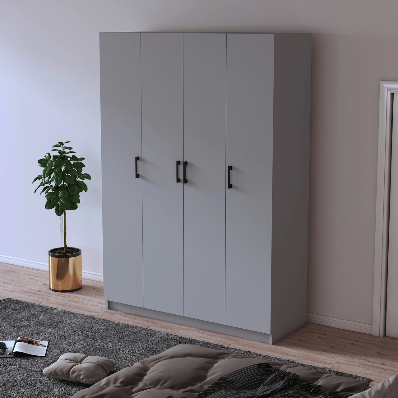 %100 Mdflam 4 Kapaklı Gardrop 120cm G-08 Gri