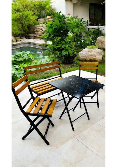 Modern Balkon Bahçe Mutfak Bistro Set Katlanır Masa-sandalye Sarı
