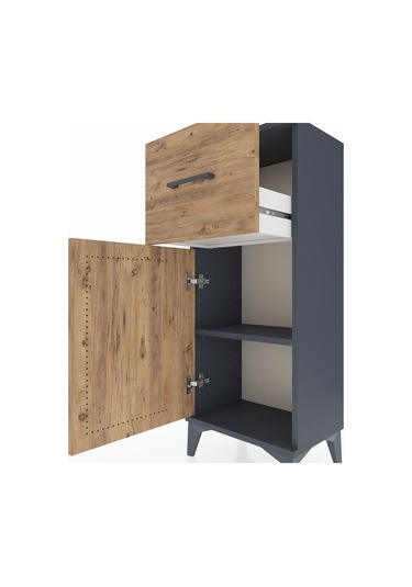 Arges Komodin Tek Raflı Tek Çekmeceli Tek Kapaklı 44x30x106 Antrasit-çam Antrasit