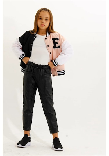 Kız Çocuk Çıtçıt Düğmeli Kolej Mont-11153 Pembe