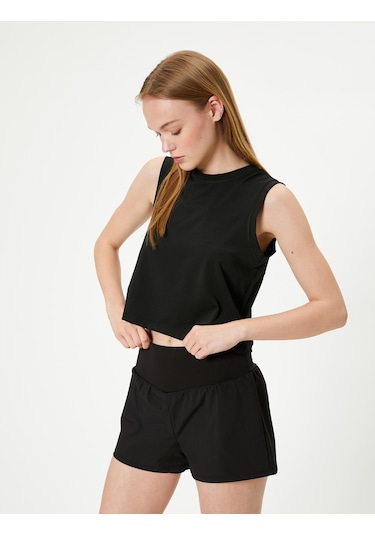 Koton Spor Crop Kolsuz Tişört Bisiklet Yaka Rahat Kalıp Siyah 4sak30156nk Siyah