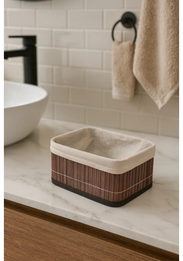 Mini Dikdörtgen Bambu Organizer Sepet Katlanır Banyo Düzenleyici 6009-2 Gri