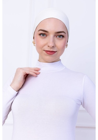 Kaymayan Silikonlu Bandana Bone Ekru - Kadın Tesettür Dikişsiz Kaymaz Geçme - Sportif Saç Bandı Ekru