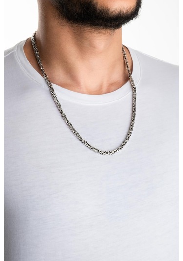 Gladius Gücü Oksitli 60 Cm Gümüş Erkek Kral Zincir Kolye Gri