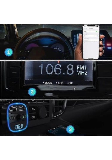 Wireless Bluetooth 5.0 Fm Transmitter Dual Usb Car Charger,car Radio Adapter Music Player Support Usb/sd Card.
