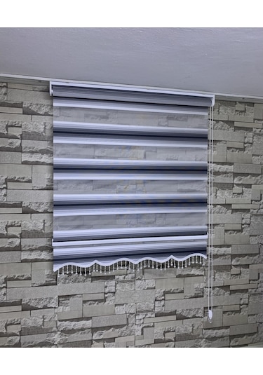 Siyah Gri Beyaz Geniş Plise Zebra Stor Perde Tüm Ölçülerde