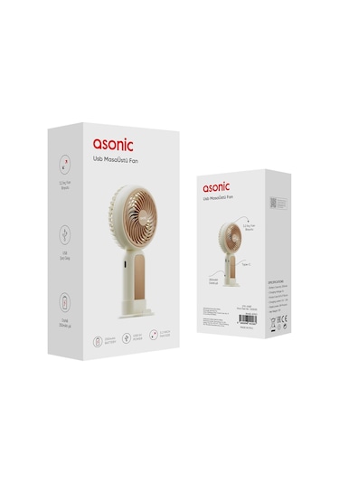 Asonic Afn21 Krem 250mah Dahili Pil Elde Taşınabilir Masaüstü Usb Fan Şarjlı Type-c Şarj 1 Adet