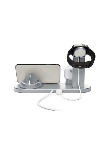 Honmex Gümüş 4'lü Kablosuz Şarj Üstü - Telefon, İwatch Ve Airpods İçin Eşzamanlı Şarj 10w Hızlı Şarj, Qı Desteği