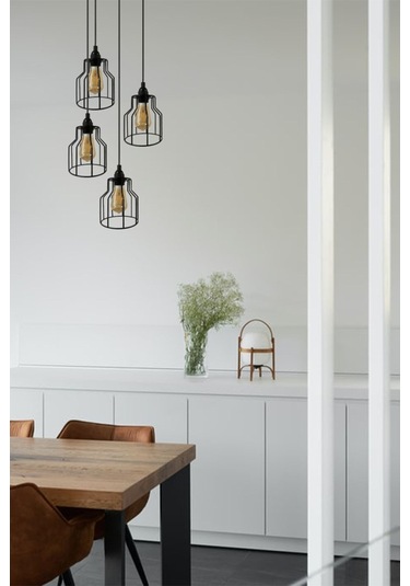 Cage Siyah Metal Avize Mutfak Salon Cafe Ofis Pastane Tekli Sarkıt Lamba Aydınlatma Modeller Siyah