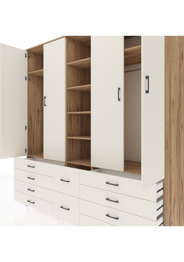 Kronos Dolap 9 Raflı 10 Çekmeceli 2 Askılı 220x59x243 Çam-aytaşı/aytaşı Aytası/aytası