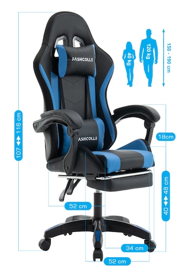 Fashcolle Blue Star Işıklı - Masaj Özellikli Oyuncu Koltuğu Mavi-siyah