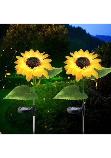 Qingmipy 2'li Ayçiçeği Şekilli Güneş Enerjili Bahçe Aydınlatma Lambaları, Otomatik Açma/kapama, Su Geçirmez, Patio Ve Çim Alanlar İçin Dekoratif Aydınlatma Ilık Beyaz